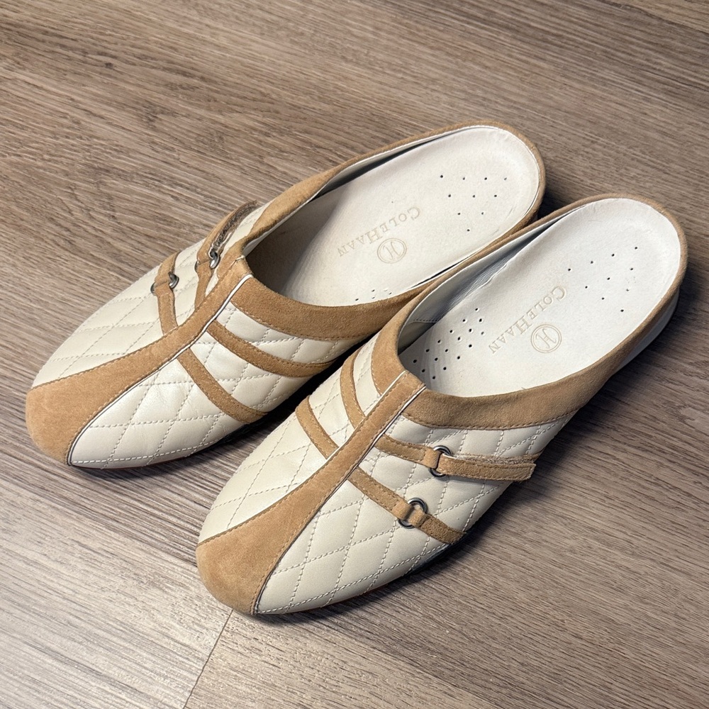 Cole Haan Nike Air - Quilted Tan and Cream Mules